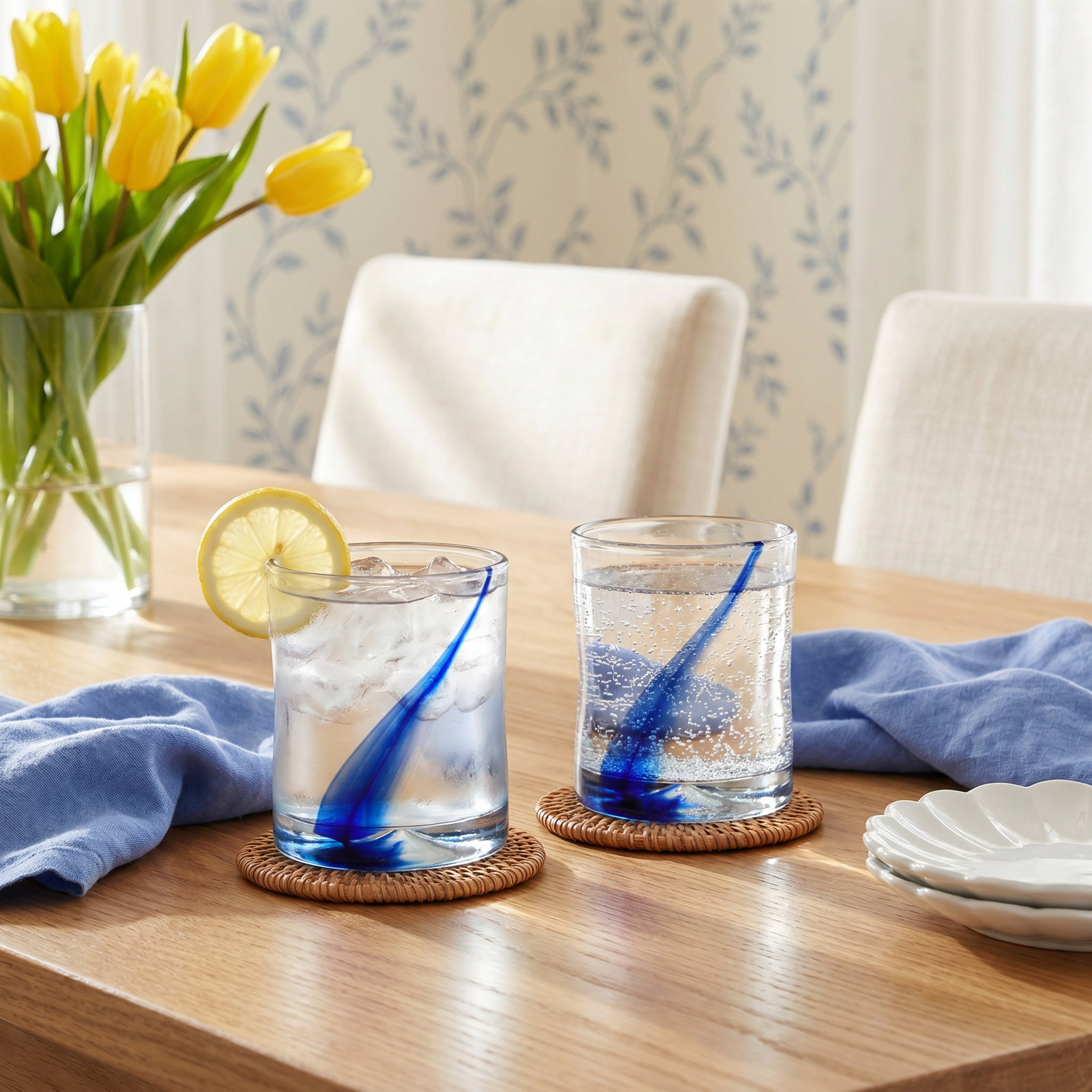 Blue Ribbon Drinking Glass