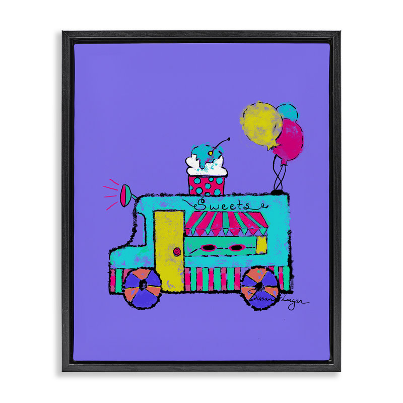Camion à crème glacée sur cadre flottant mauve, design par Susan Lugar, Cadre flottant noir de jais, H 21 po x l 17 po