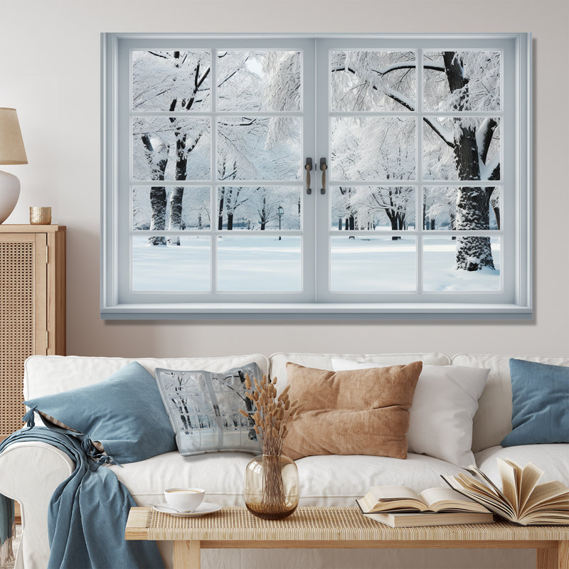 Winter Forest Window Views I - Winter Landscape, reproduction d'art sur toile encadrée, Toile tendue
