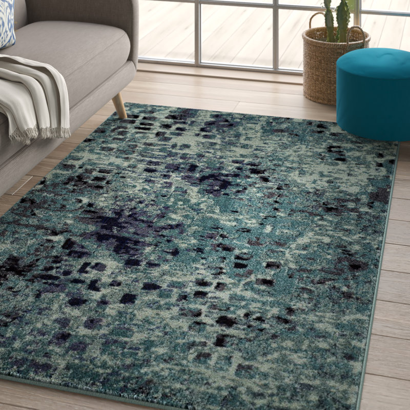 Tapis abstrait bleu clair / multicolore Hertzler, Rectangle 2 pi 2 po x 4 pi