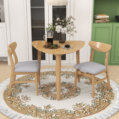 3-Piece Triangular Dining Table Set with Table and 2 Curved Upholstered Chairs for Small Spaces