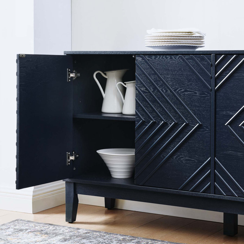 Farmhouse Fluted Sideboard with Geometric Pattern and Adjustable Shelves, a Versatile Storage Solution for Multiple Rooms