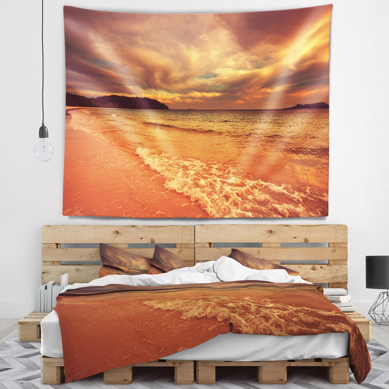 Tapisserie de plage tropical serene brun mer shore, H 32 po x l 39 po