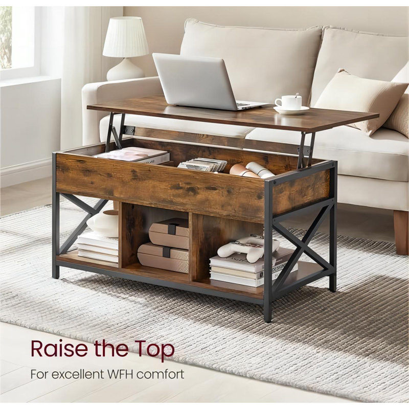 Rustic Brown and Black Lift-Top Coffee Table with Storage
