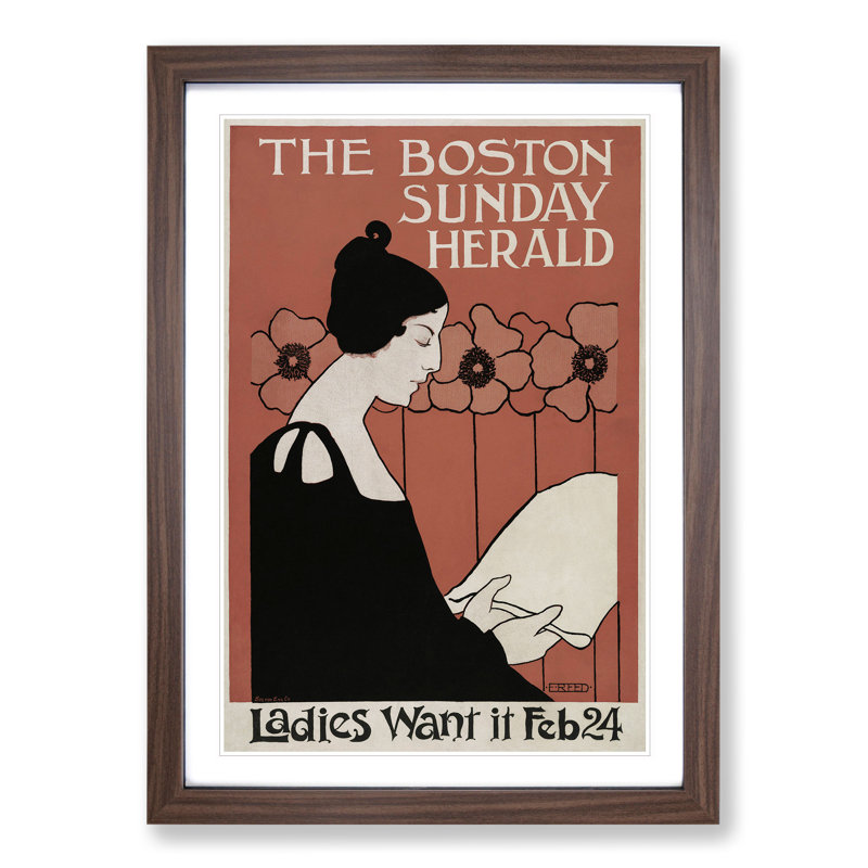 The Boston Sunday Herald by Ethel Reed - Picture Frame Graphic Art, 36cm H x 27cm W x 2cm D, Walnut Framed
