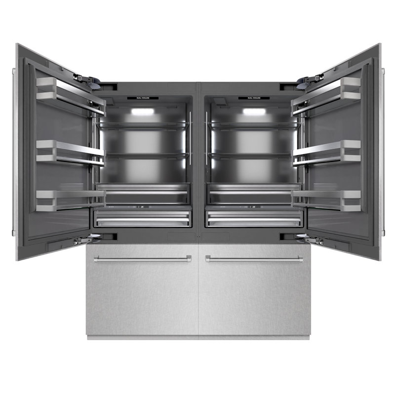 ZLINE 72 in. Built-In Refrigerator in Black Stainless Steel w/ Graphite Gray Interior, Satin Stainless Steel/Graphite Gray