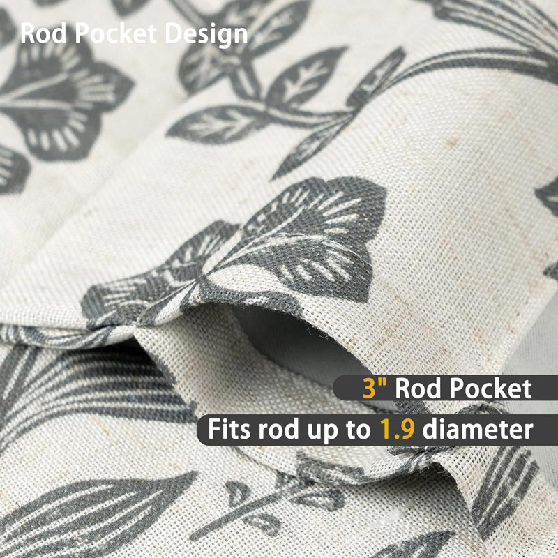 Ivory Gray Floral Linen Blend Blackout Valance