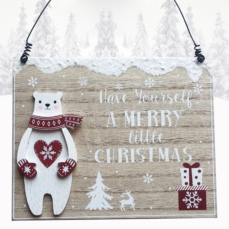 Polar Bear Merry Little Christmas Wooden Plaque