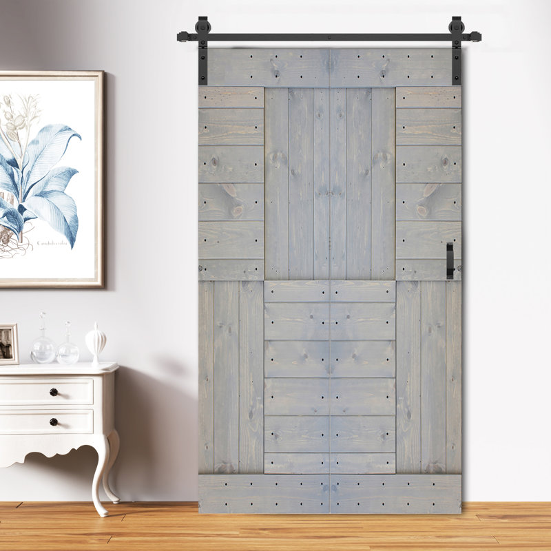Porte à deux branches en bois massif en forme de S avec rail de quincaillerie - Assemblage requis, Gris français