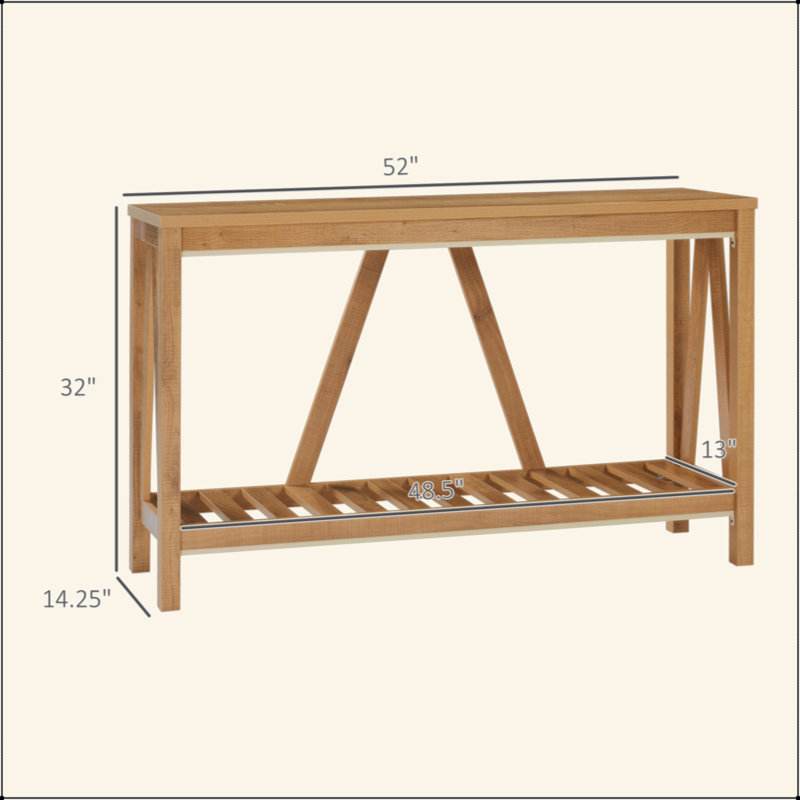 Console Table, Farmhouse Entryway Table With Storage Slatted Shelf, Rustic Sofa Table With Anti-Tipper For Living Room, Hallway