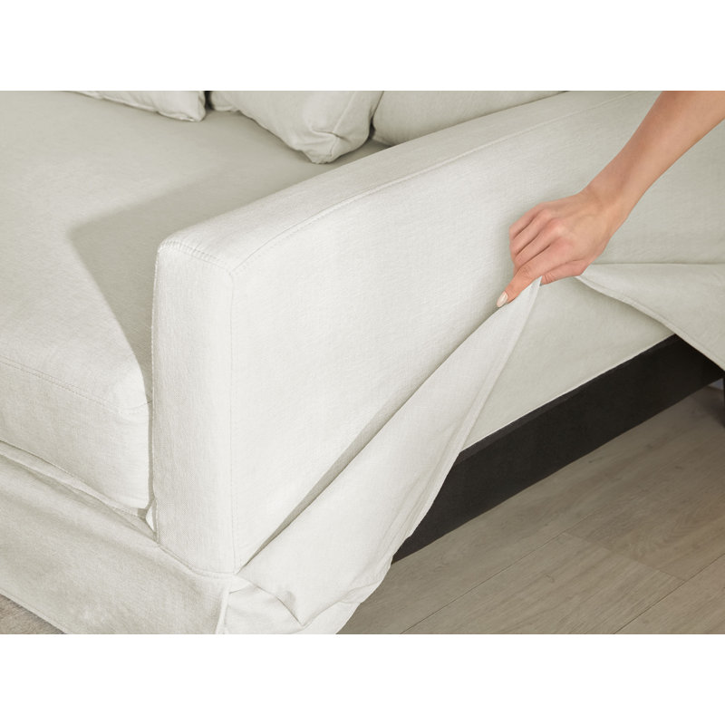 Abdulbaki Box Cushion Sofa Slipcover, Off White