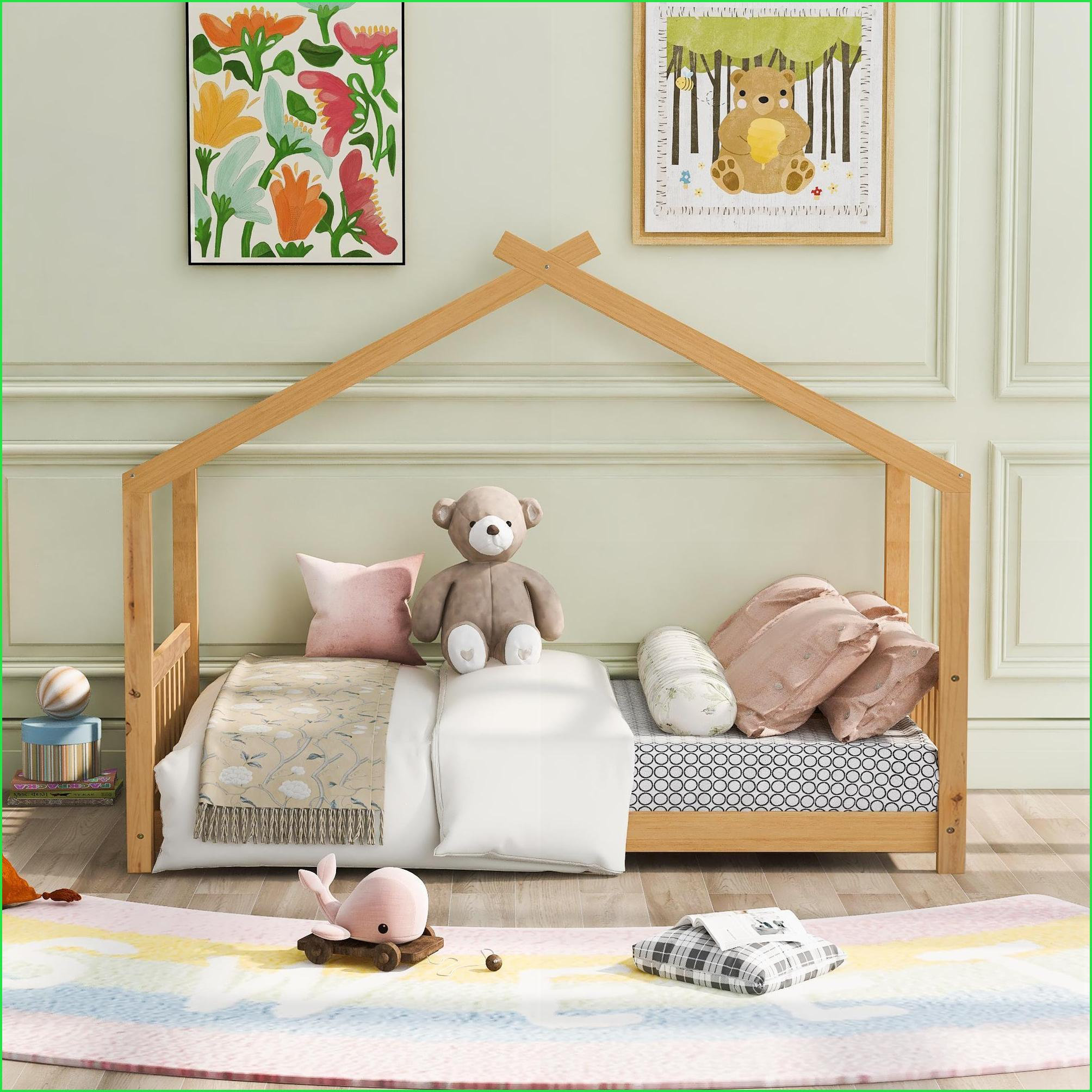 Ebern Designs Twin Size Pine Wood & MDF Platform Bed with Roof Design ...
