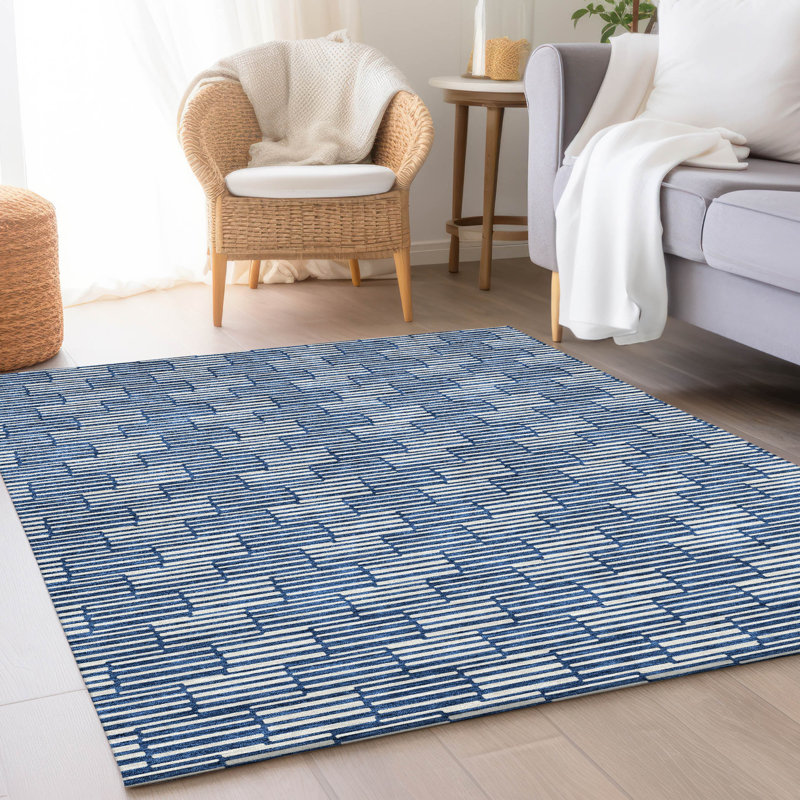 Premium Machine Washable Prisco Navy Rug, Rectangle 5' x 7'6"