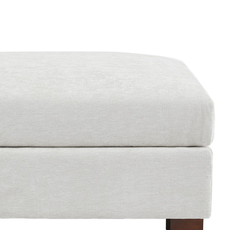 Upholstered Offwhite Chenille Rectangle Ottoman, Single Ottoman Modular Part For Sectional Sofa, Off White, Chenille