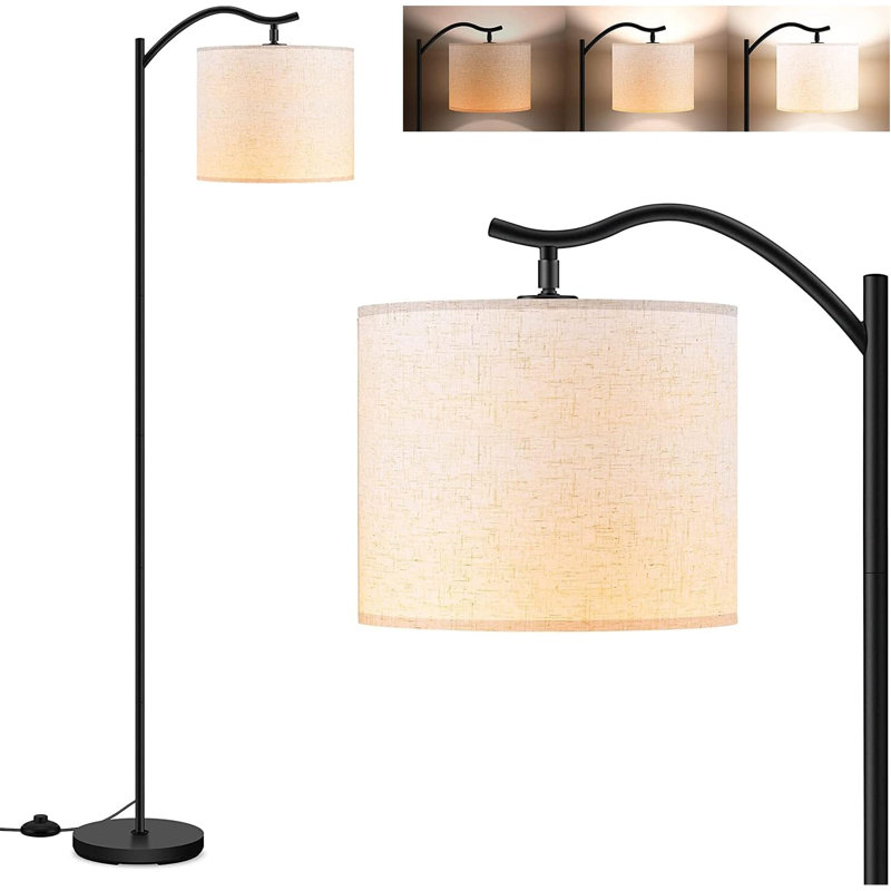 Floor Lamp For Living Room, 9W LED Arched Floor Lamp, Tall Modern Standing Lamp With Linen Shade, 3-Color Temperature,E26 Socket, Footswitch,Mid Century Floor Lamp For Bedrooms, Office