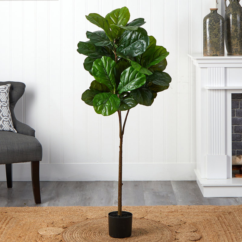 Fig 54'' Faux Fiddle Leaf Fig Tree in Stone Pot