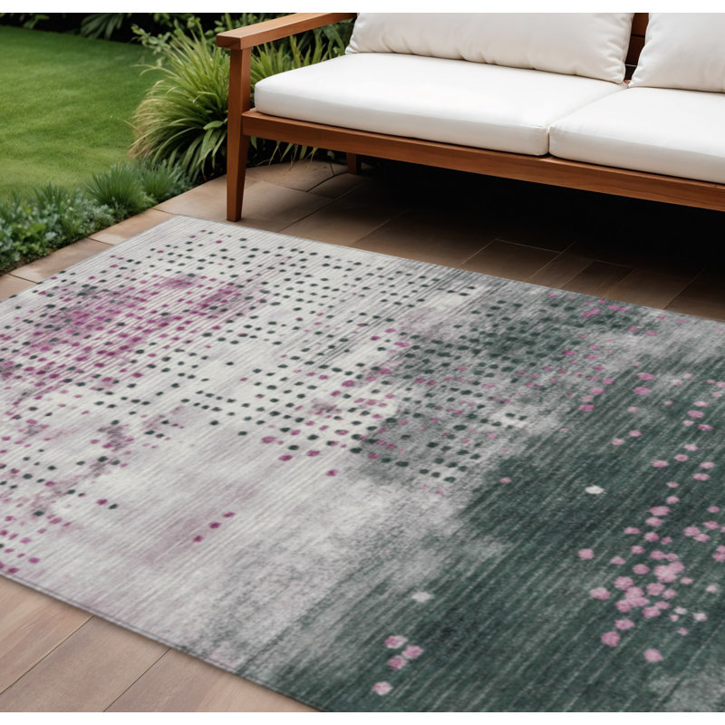 Tapis intérieur / extérieur géométrique lavable 9 'x 12' rosé et émeraude