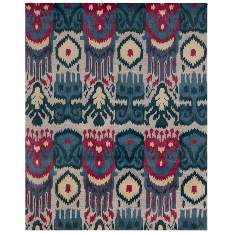 Kline Ikat Hand Tufted Wool Ikat Rug, Rectangle 8' x 10'