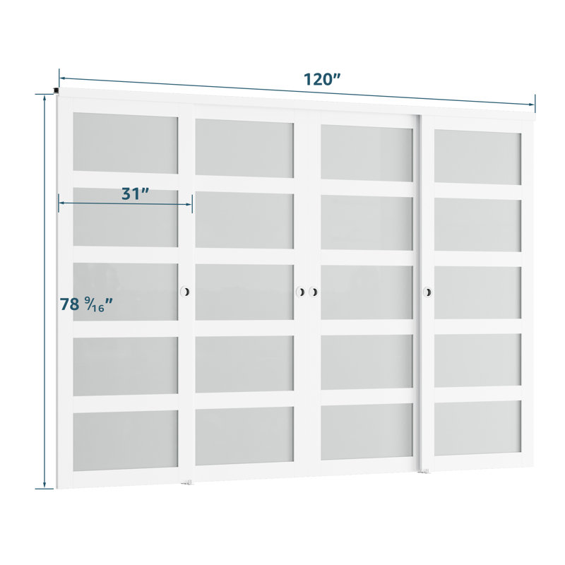 Portes coulissantes doubles pour placard, 5 carreaux, en verre trempé et dépoli, 120 po L x 80 po H, avec quincaillerie