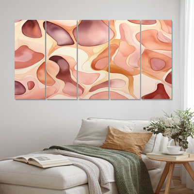 «Nutshell Abstractions Abstract Watercolor V», art mural sur toile à formes abstraites - 5 panneaux égaux