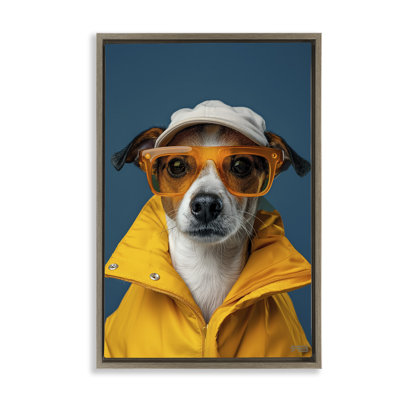 Trendy Dog Friend Gold Framed Floater Canvas by Roozbeh Bahramali