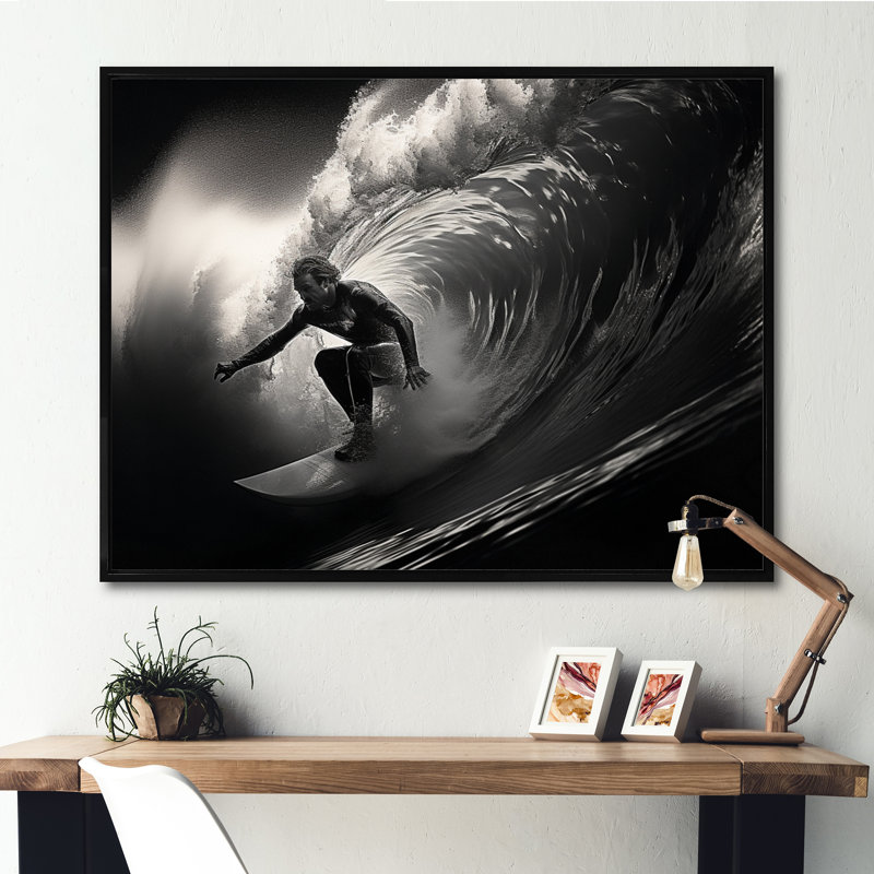 Surfers Paradise, vague grise I, Cadre flottant noir, H 30 po x l 40 po x P 1,5 po