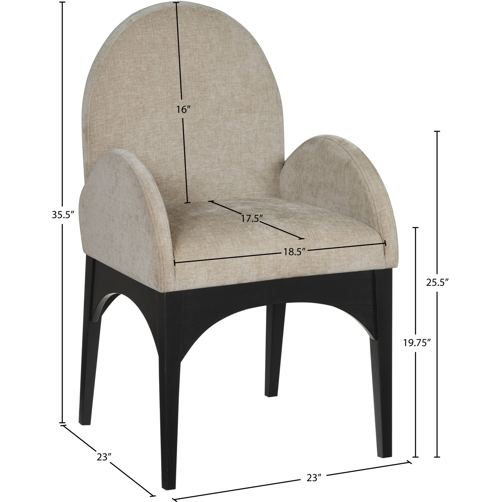 Waldorf Dining Armchair, Beige, Black