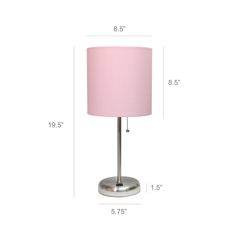 Delp Metal USB Table Lamp, Light Pink, Silver, No