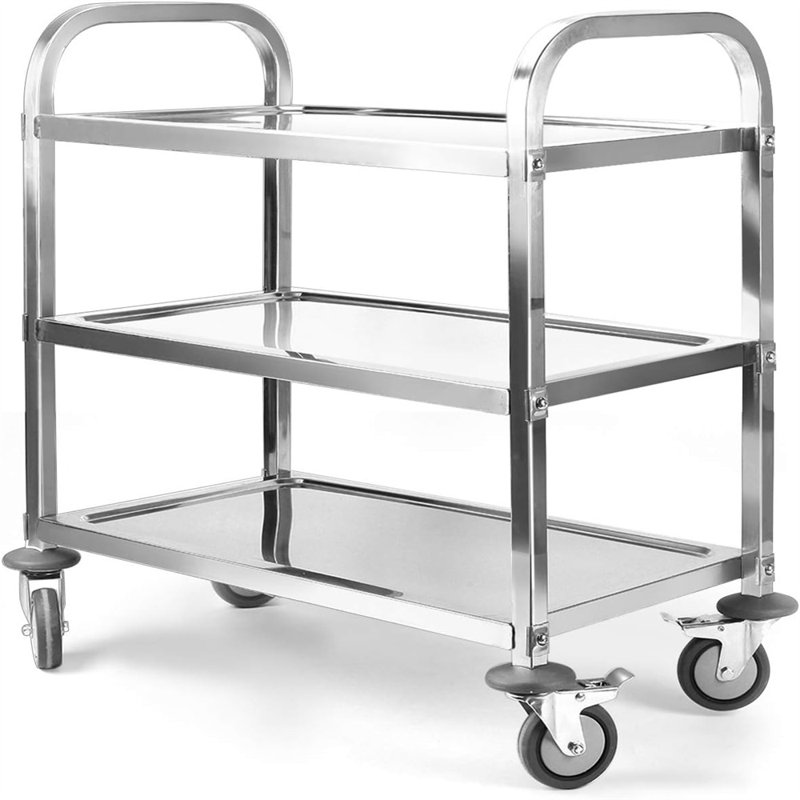 Three-Tier Stainless Steel Kitchen Utility Cart with Wheels