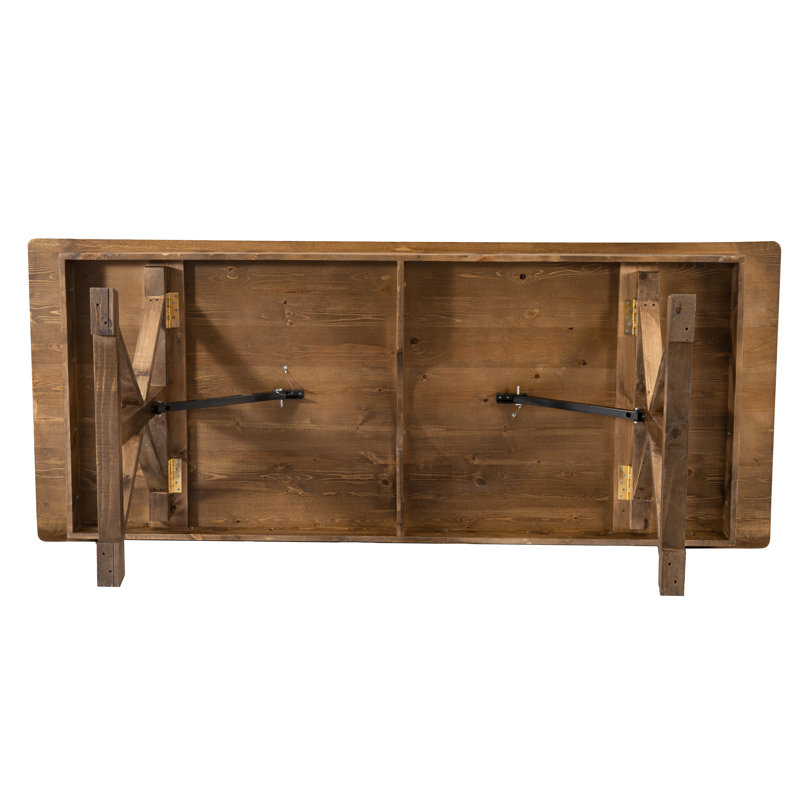 Eternity Rectangular Solid Pine Farm Dining Table with Folding X-Style Legs, Rustic Pine, 40.25" L x 84" W