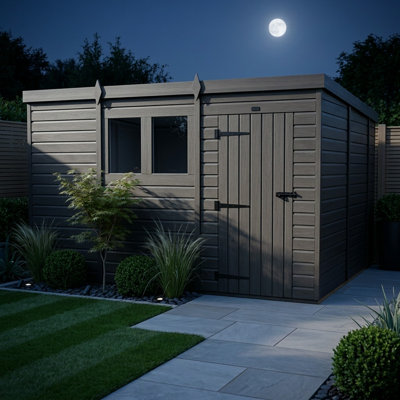 Total Sheds 11ft x 10ft Composite Pent Garden Shed - Single Door - With Windows - EPDM Rubber Roof - UK Manufactured