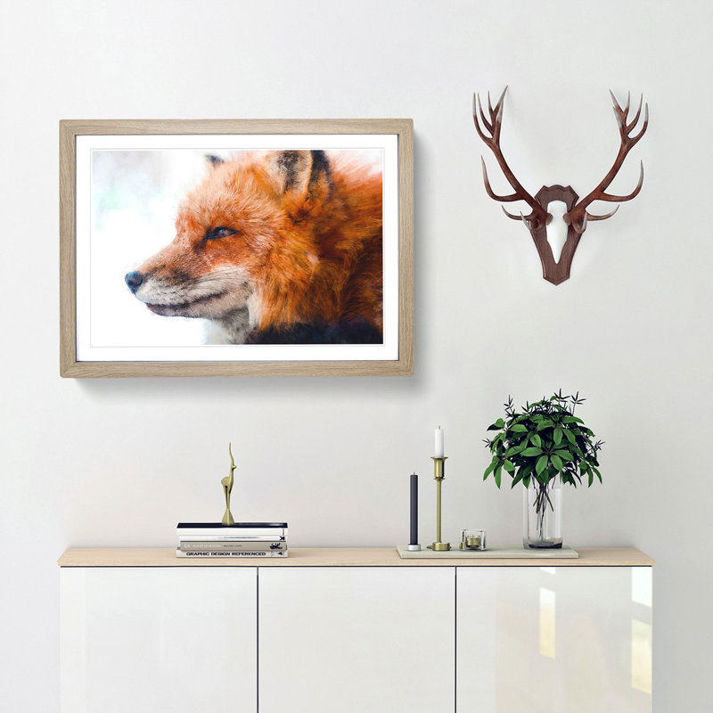 Profile of a Red Fox - Picture Frame Painting Print, Oak Framed, 24cm H x 33cm W x 2cm D