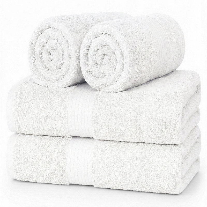Absorbent and Quick Dry 4 Piece 100% Cotton Hand Towel Set, White