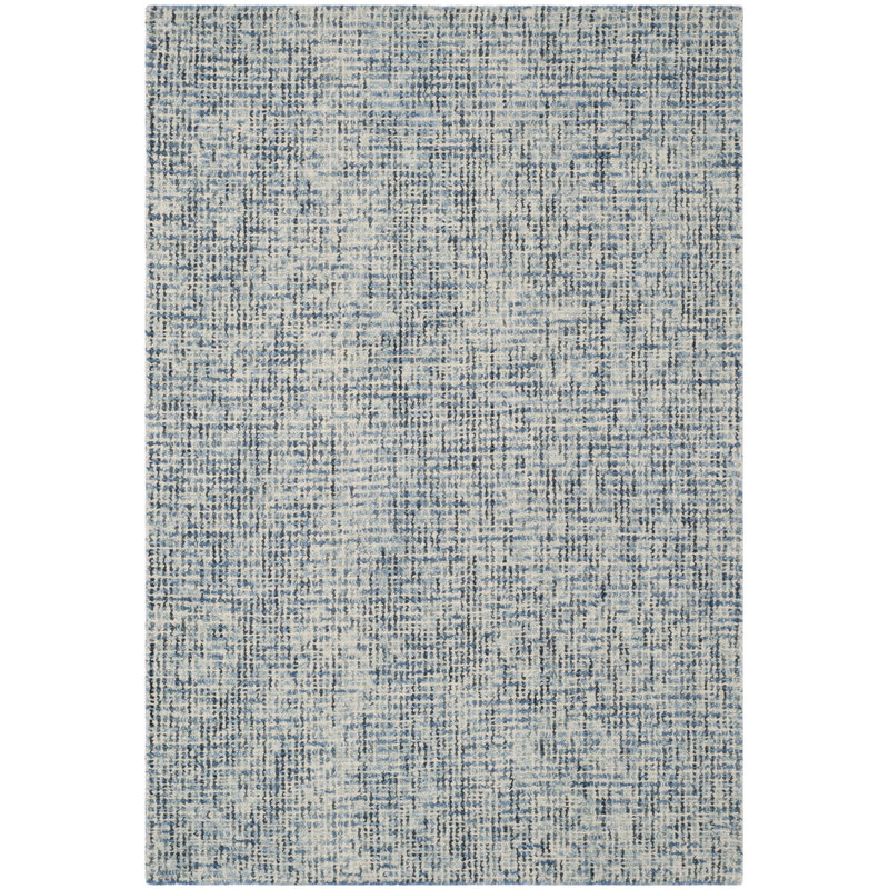 Tapis bleu / gris anthracite en laine touffeté à la main, Rectangle 2 pi x 3 pi