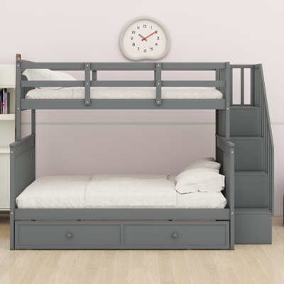Bunk Bed With Trundle, Storage Stairway And Guard Rail