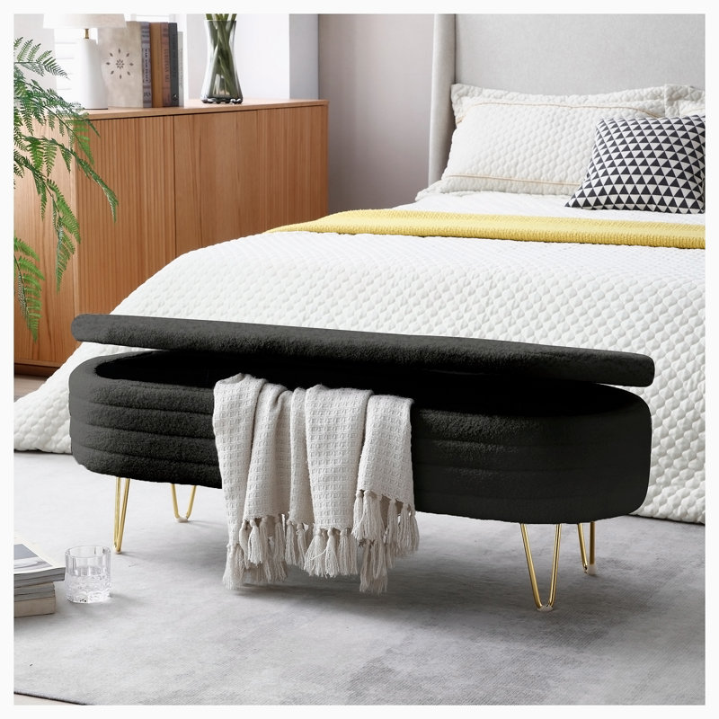 Eban Polyester Upholstered Storage Bench, Black