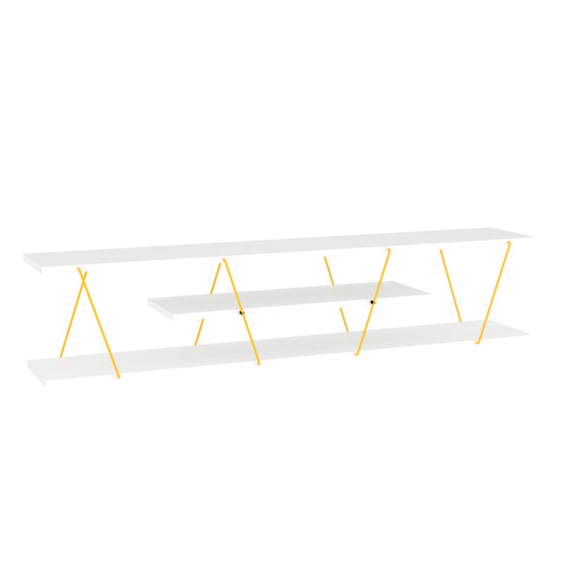 Meuble télé 56 pouces de style moderne Mid-Century blanc avec 4 tablettes de rangement ouvertes, unité de divertissement blanche