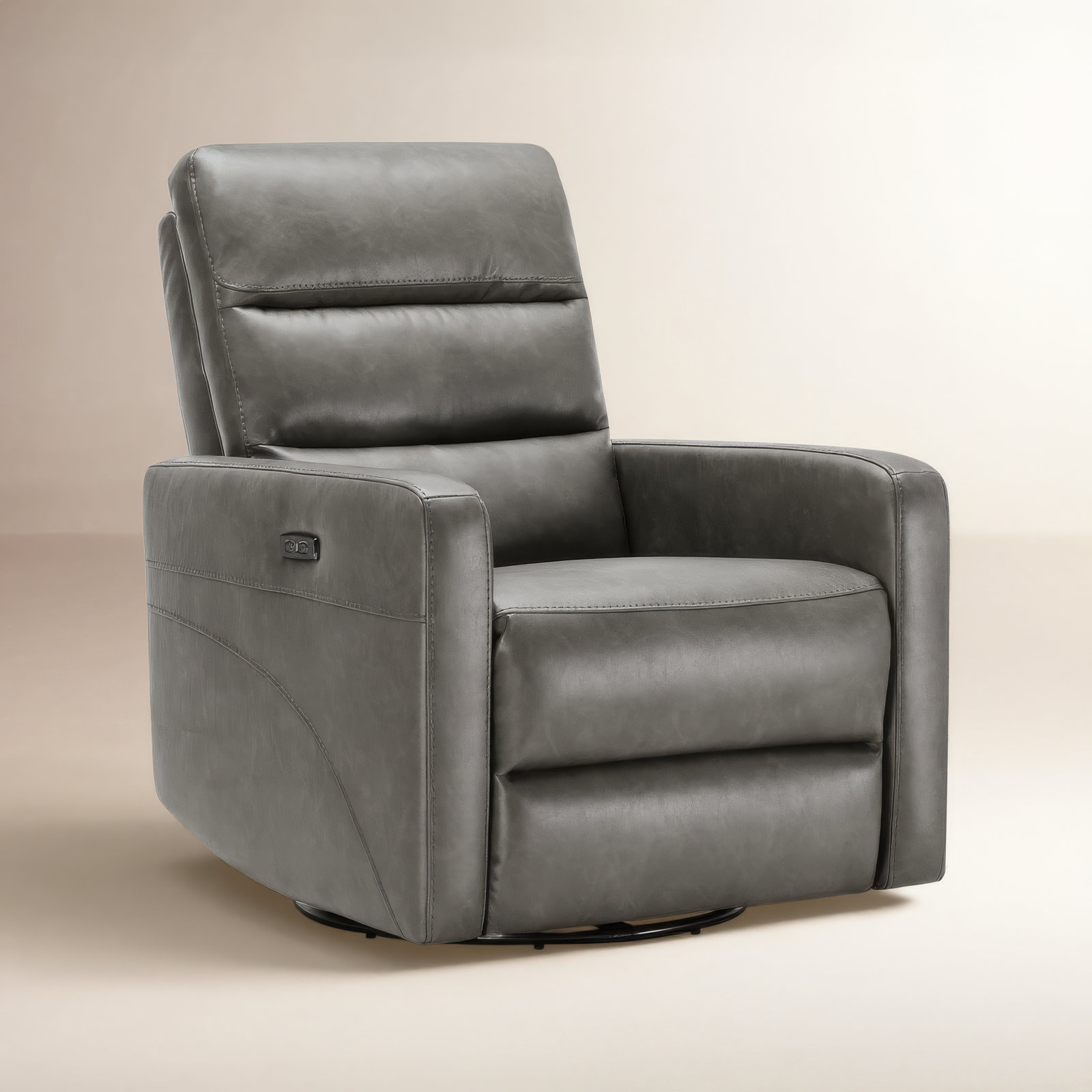 Mila Leather Rocking Swivel Power Recliner, Copley Pewter Vegan Leather