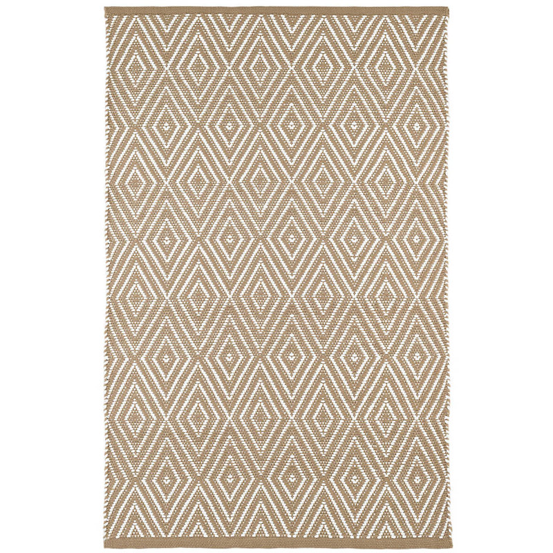 Tapis intérieur / extérieur tissé à la main Diamond, Rectangulaire 4 pi x 6 pi, Kaki / Blanc
