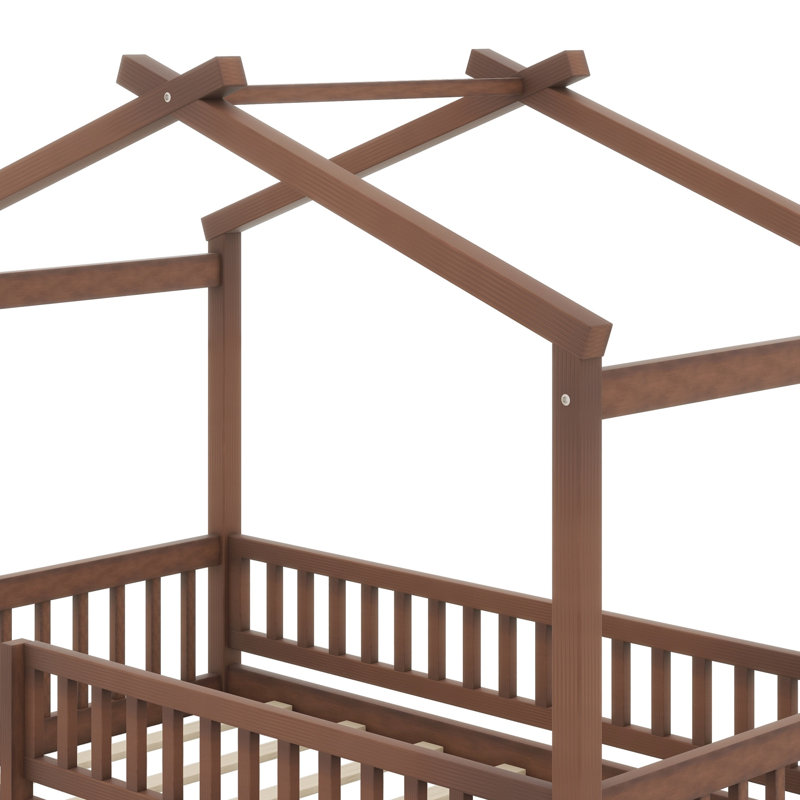 Structure de lit en bois avec clôture, Noyer
