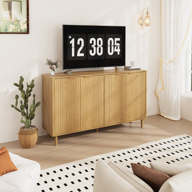 4 - Ripple Door Sideboard, Storage Cabinet With Feet, Wood