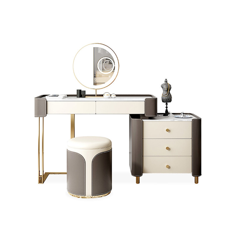 Coiffeuse avec miroir lumineux, 5 tiroirs, 1 chaise