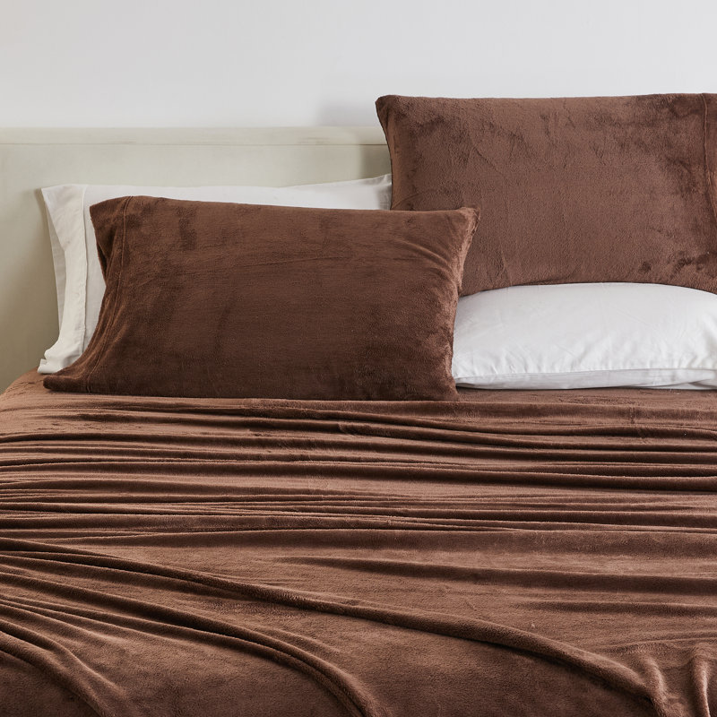 Ultra Soft Micro Plush Velvet Solid Sheet Sets, Chocolate Brown, King Sheet w/ 1 Fitted Sheet&2 Pillowcases