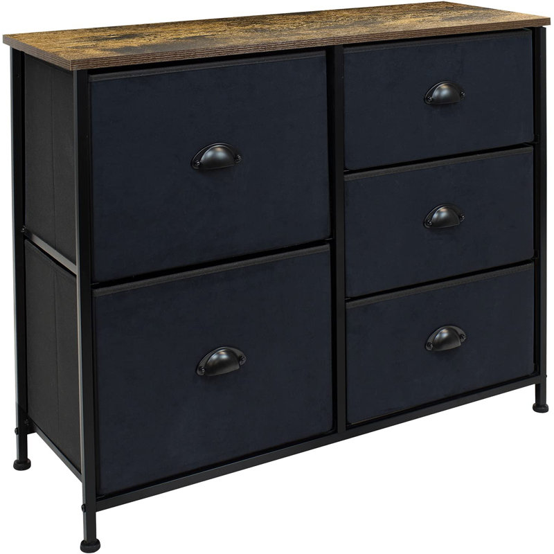 Sorbus 5 Drawers Dresser with Steel Frame and Wood Top, Black