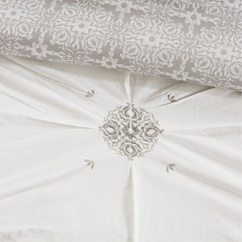Ensemble d'édredon réversible en coton brodé 6 pièces ivoire double / grand, Édredon de grande taille et 5 pièces supplément