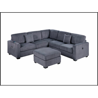 Luxurious Corduroy Upholstered 4-Piece Sectional Set With USB, Ideal For Comfort And Modern Living Spaces