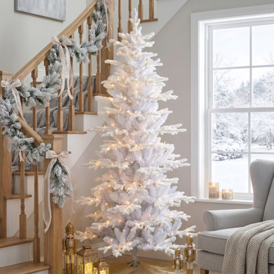 7.5ft Deluxe Pre-Lit White Flocked Slim Fir Artificial Christmas Tree with Multi-Color Lights