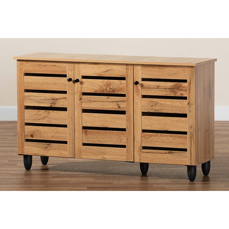 Gisela Oak Brown Wood 3-Door Shoe Storage Cabinet