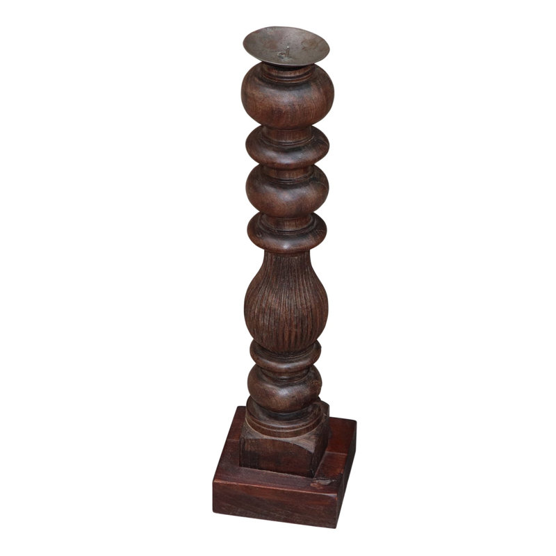 18 in. H Solid Wood Bed and Boat Tabletop Candlestick Holder with Candle Included