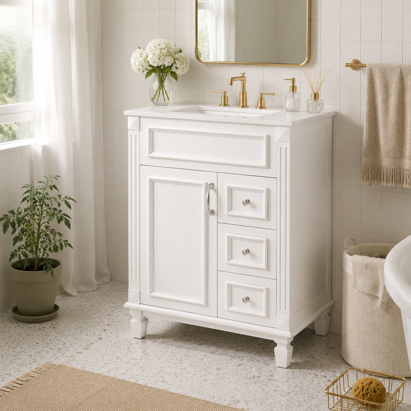 Quincaillerie de meuble-lavabo autoportant blanc chaud
